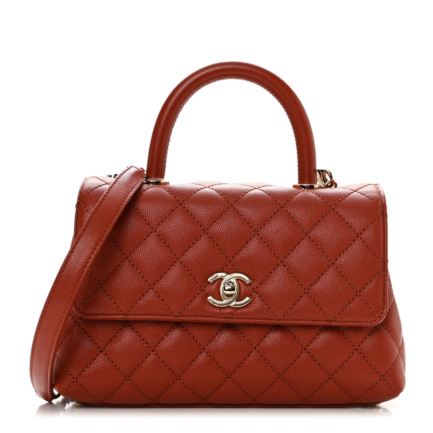 Caviar Quilted Mini Coco Handle Flap Dark Orange
