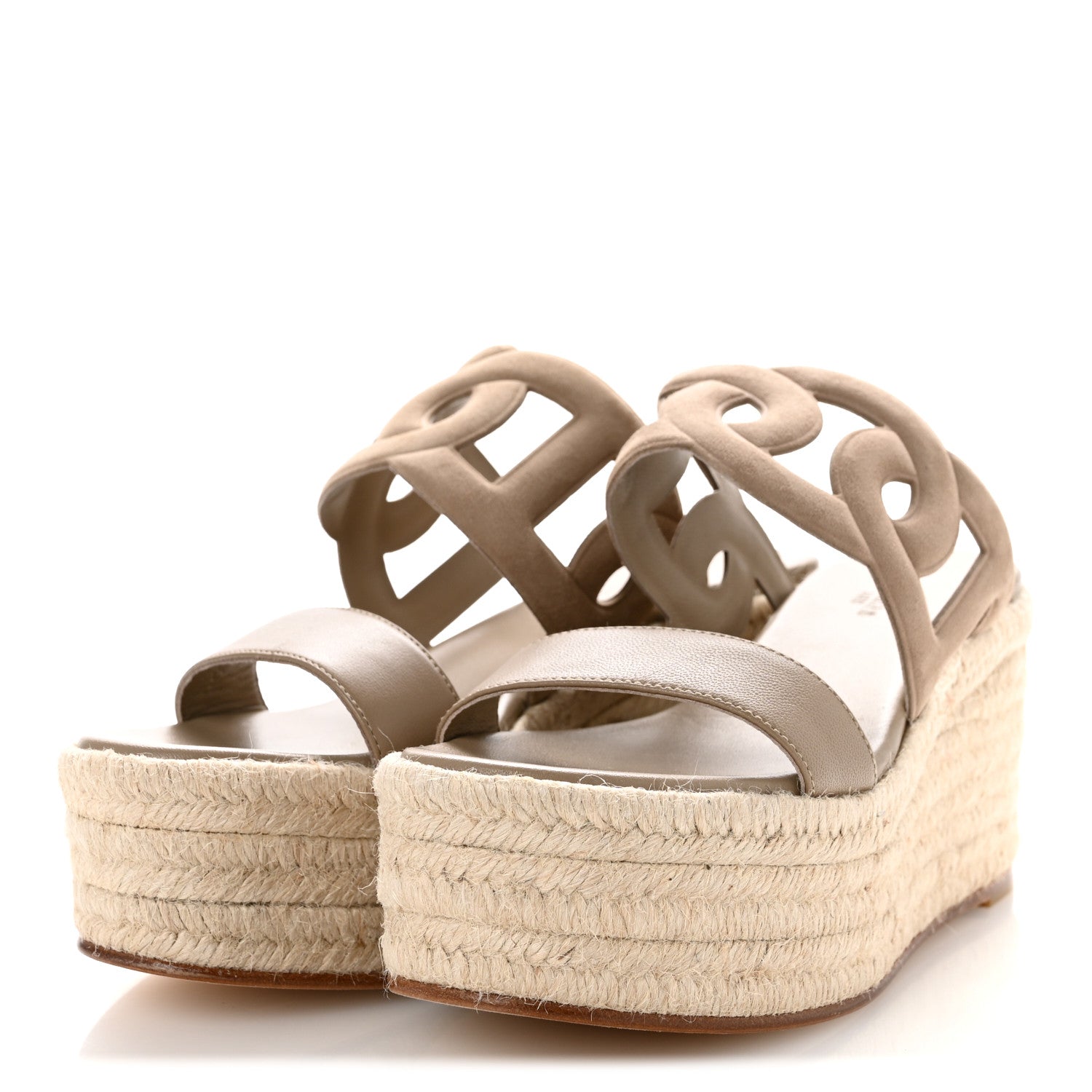 Hermes Suede Goatskin Ithea 30 Espadrille Wedge Sandals 37 Beige Sable 4 of 10