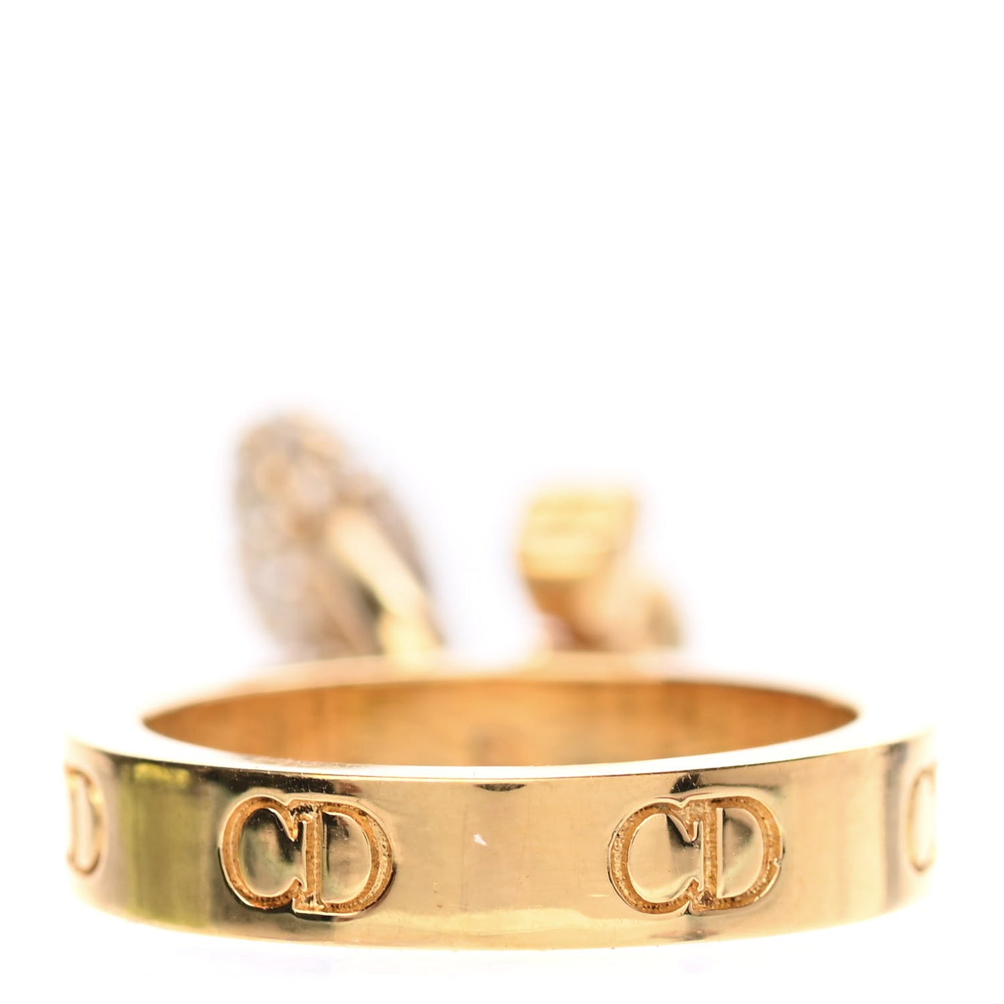 Metal Crystal Heart Charm Ring S Gold