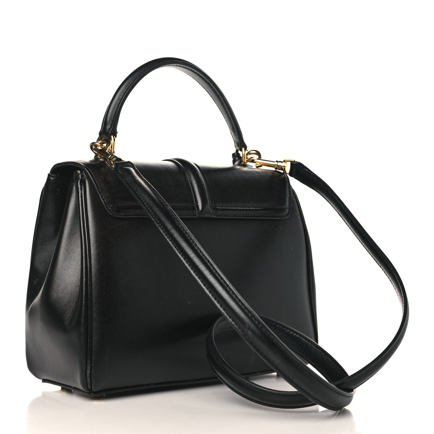 Satinated Calfskin Small 16 Top Handle Bag Black