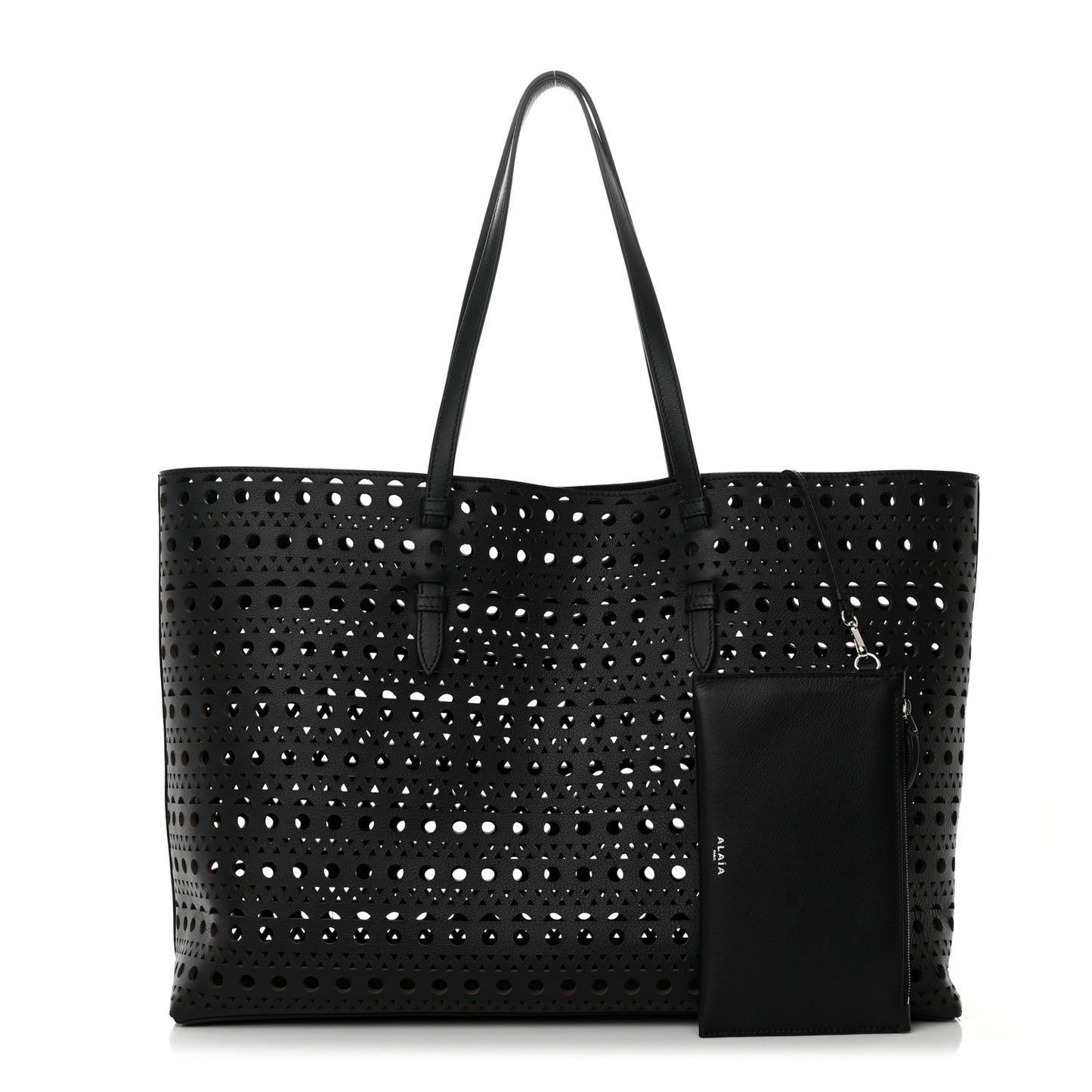 Lux Calfskin Optical Perforated Laser Cut Mina 44 Tote Black