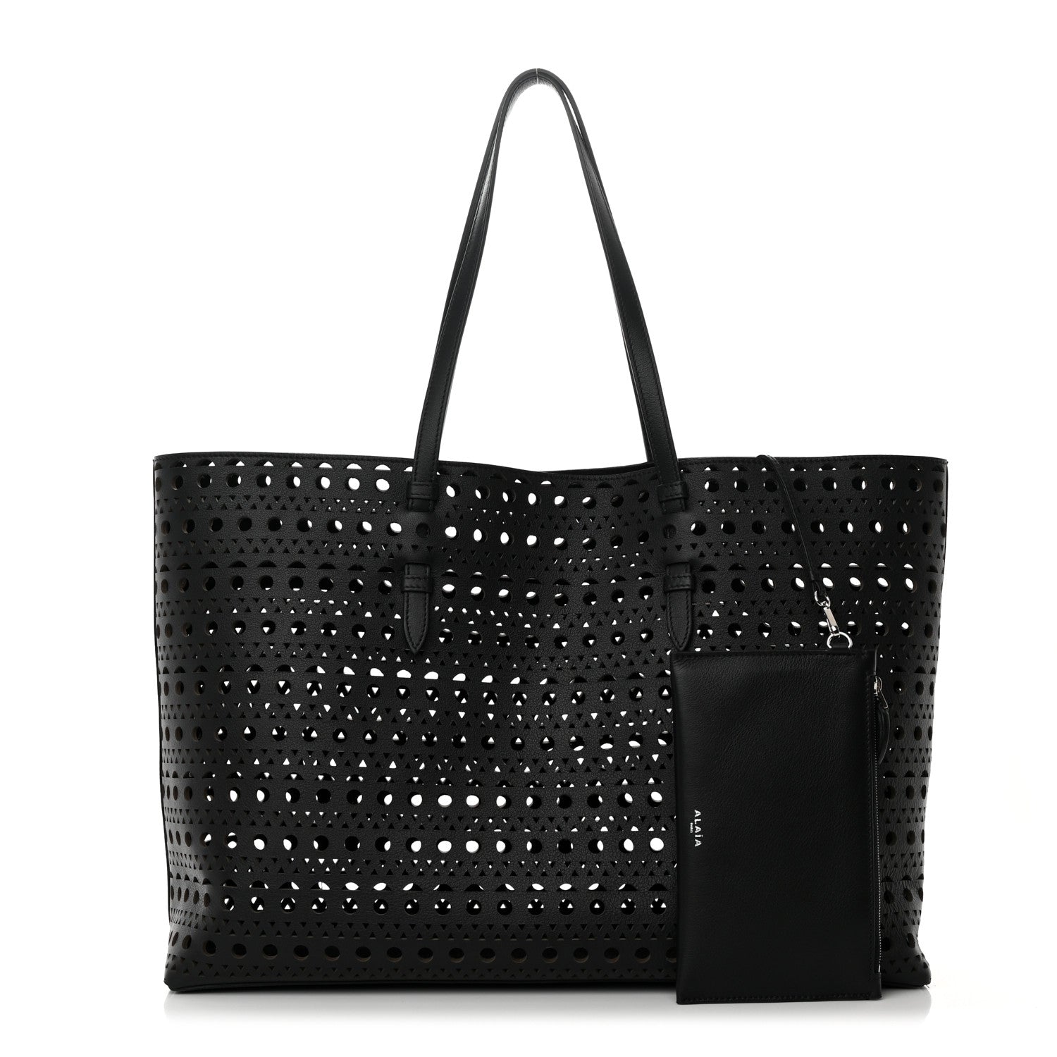 Alaia Lux Calfskin Optical Perforated Laser Cut Mina 44 Tote Black 1 of 11
