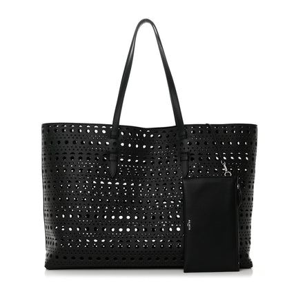 Alaia Lux Calfskin Optical Perforated Laser Cut Mina 44 Tote Black 1 of 11