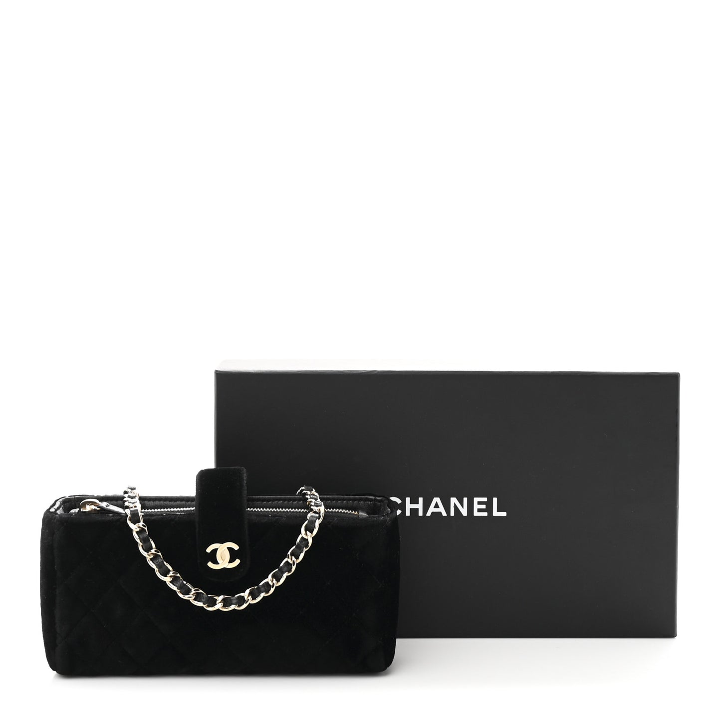 Velvet Quilted Small Clutch With Chain  Black
