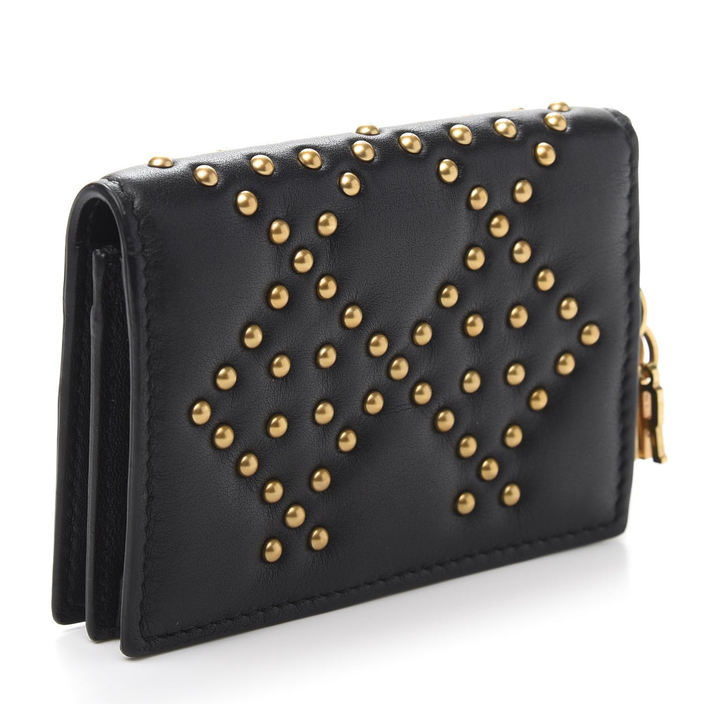 Lambskin Cannage Studded Lady Dior Card Holder Black