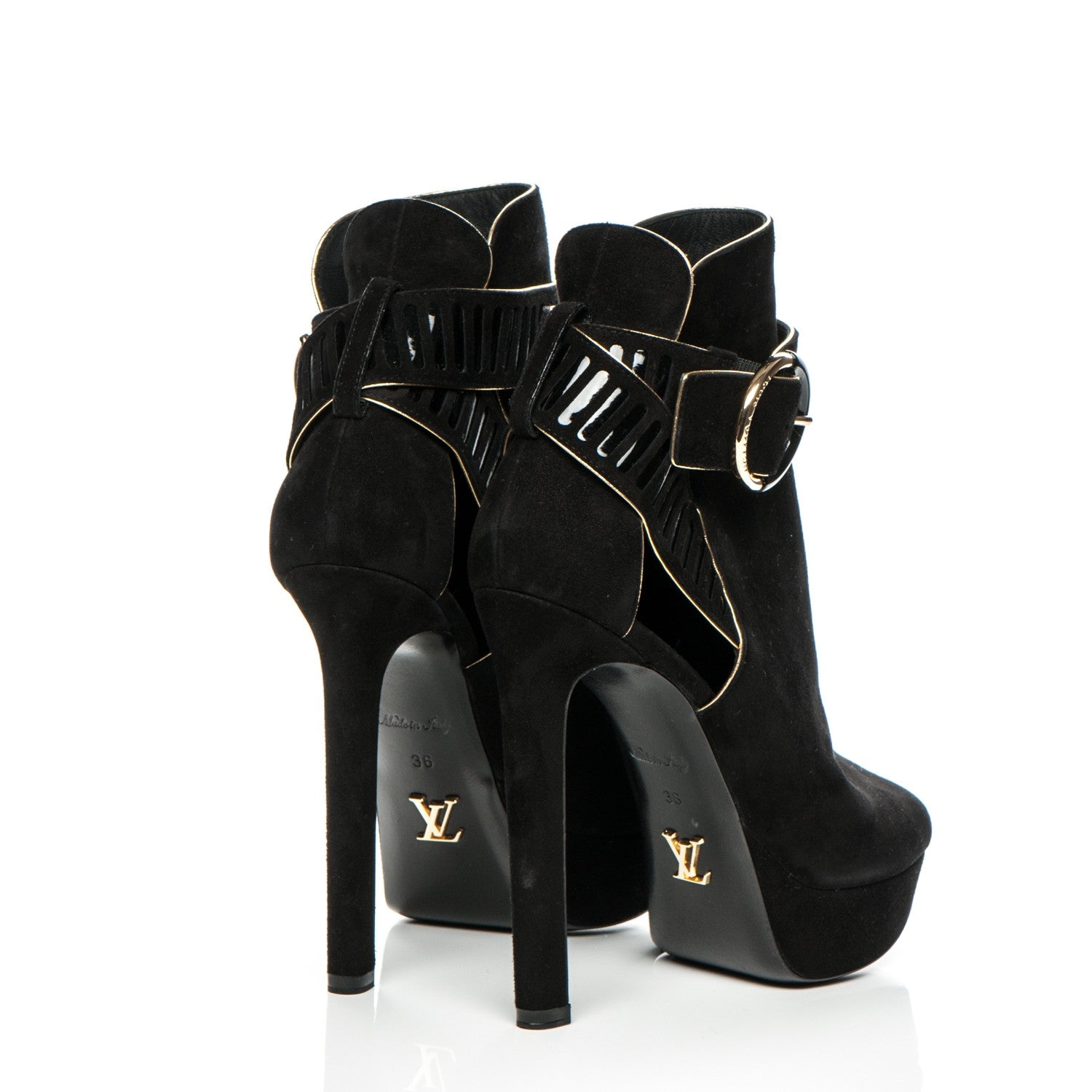 Louis Vuitton Suede Attraction Peep Toe Ankle Boots 36 Black 4 of 7