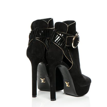 Louis Vuitton Suede Attraction Peep Toe Ankle Boots 36 Black 4 of 7