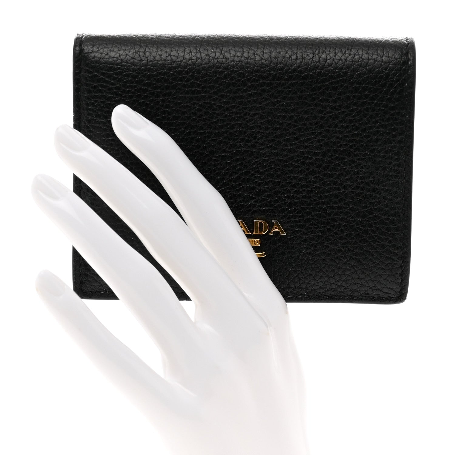 Prada Vitello Daino Small Bi-Fold Walle Black Fuoco 2 of 8
