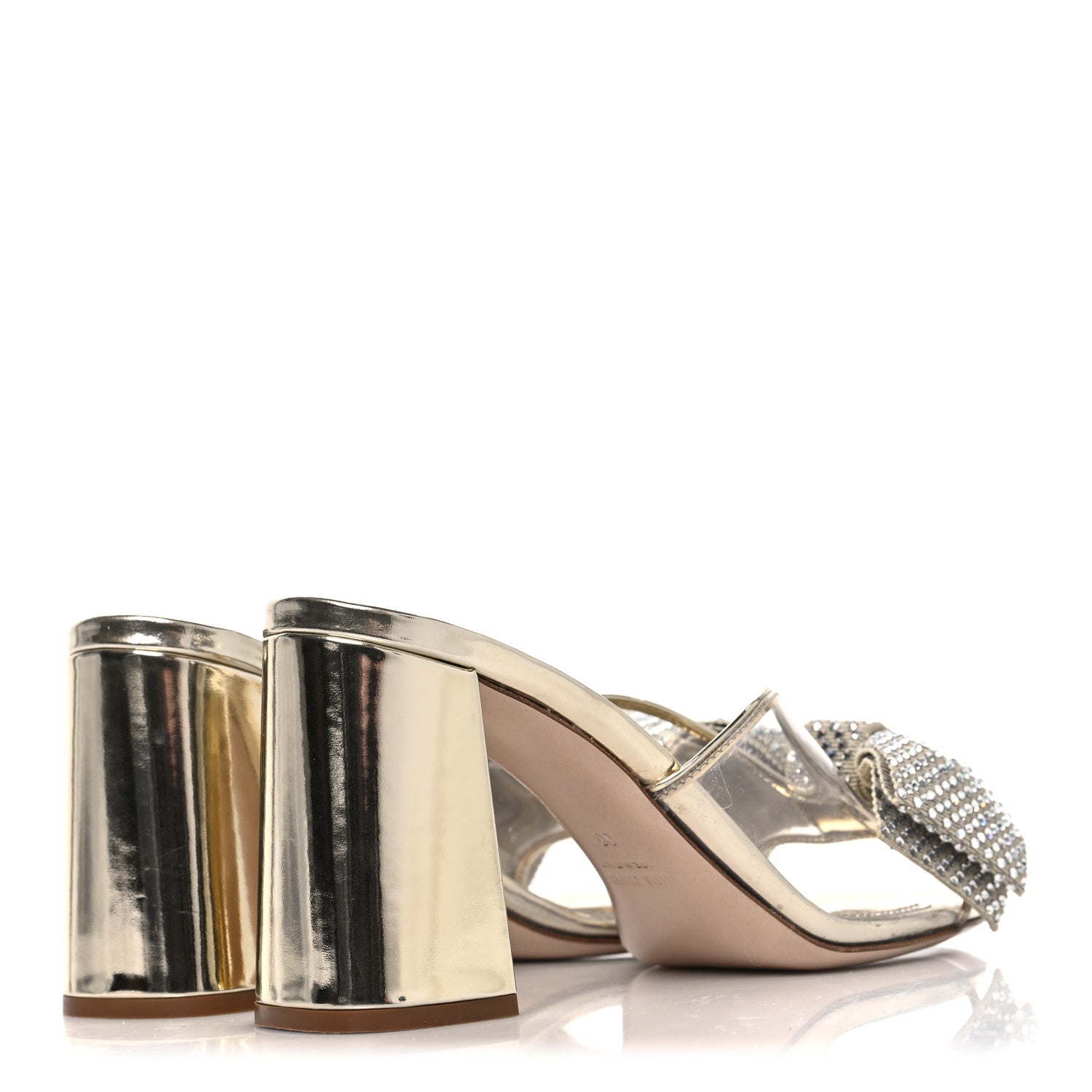 Miu Miu Metallic Calfskin Crystal Bow Sandals 35 Pirite 5 of 8