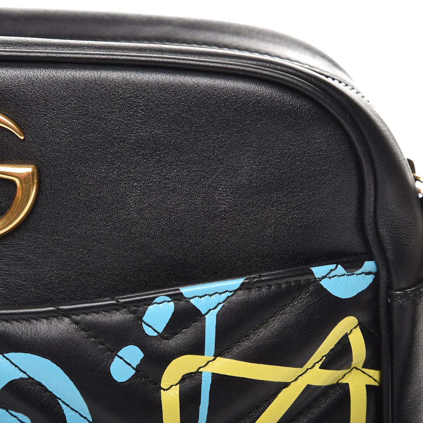Calfskin Matelasse GucciGhost Medium GG Marmont Chain Shoulder Bag Black New Acquamarine