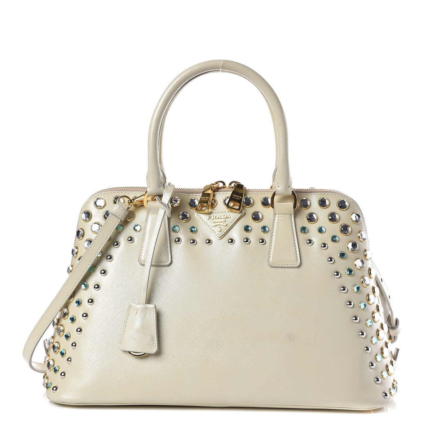 Saffiano Vernice Crystal Pyramid Bag Talco