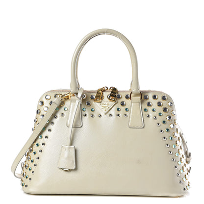 Prada Saffiano Vernice Crystal Pyramid Bag Talco 1 of 17