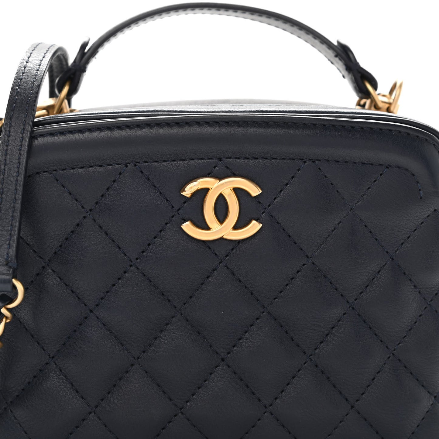 Calfskin Quilted CC Small Vanity Case Navy