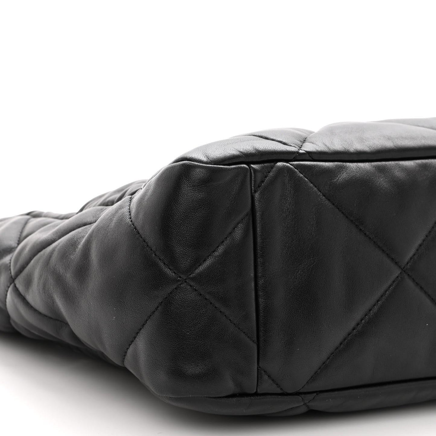 Lambskin Quilted Chanel 19 East West Shopping Bag Black