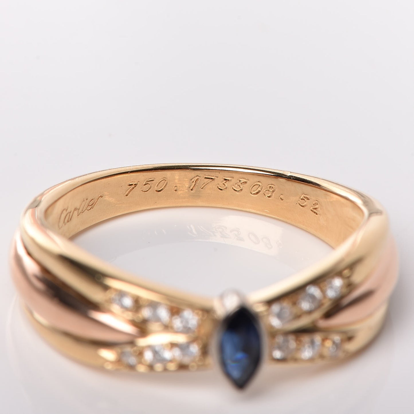 18K Yellow Pink White Gold Diamond Blue Sapphire Ring 52 6