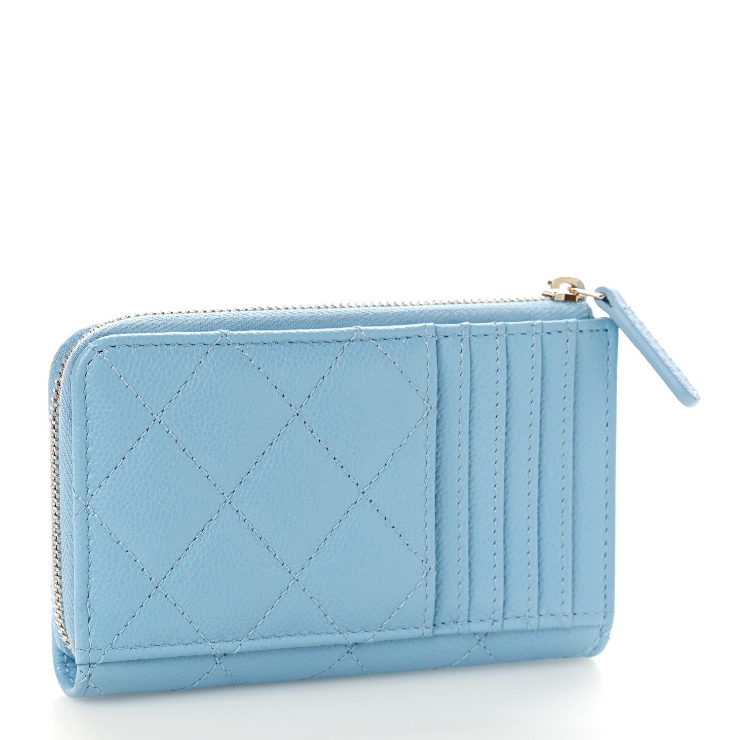 Chanel Caviar Quilted CC Zip Around Card Holder Light Blue 3 of 10