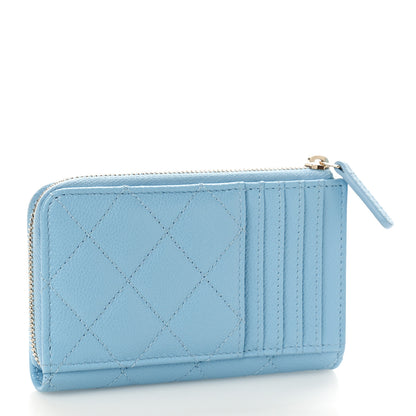Chanel Caviar Quilted CC Zip Around Card Holder Light Blue 3 of 10