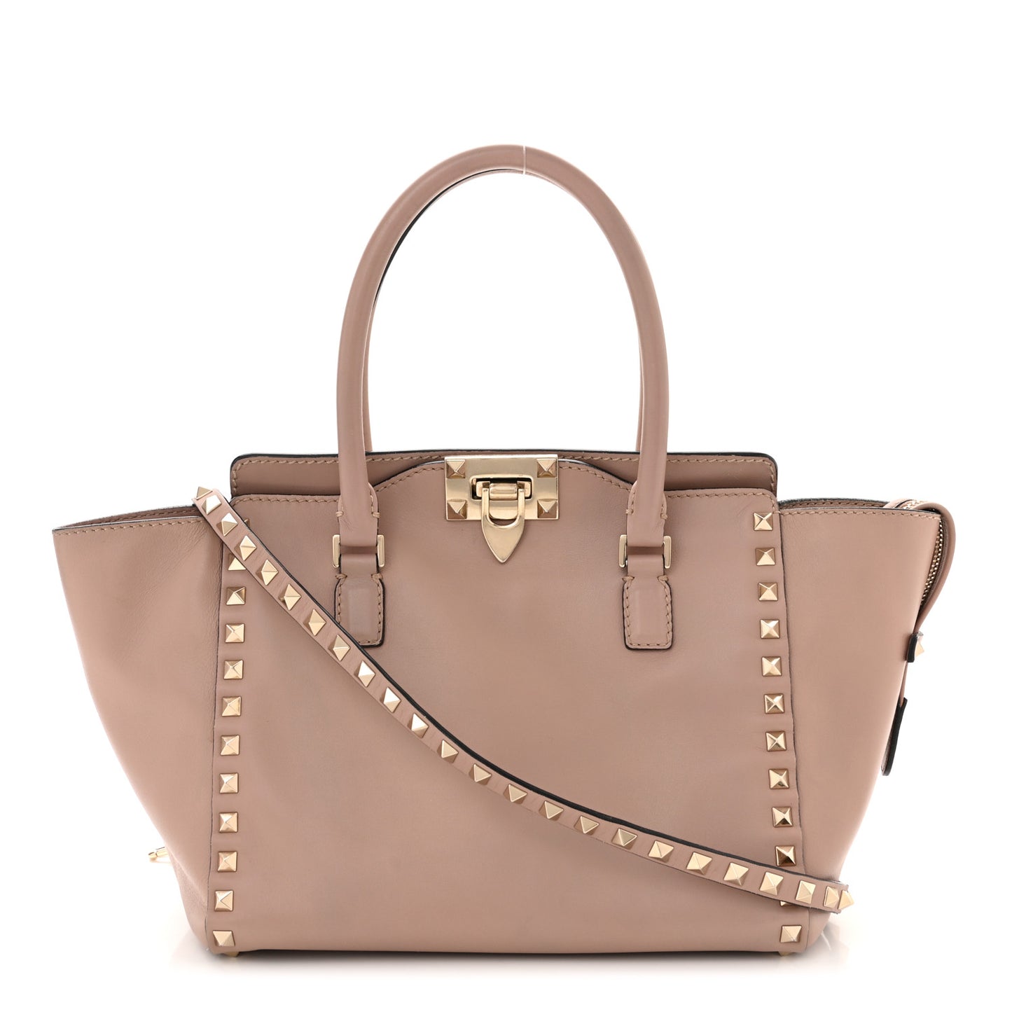 Vitello Small Rockstud Double Handle Tote Poudre