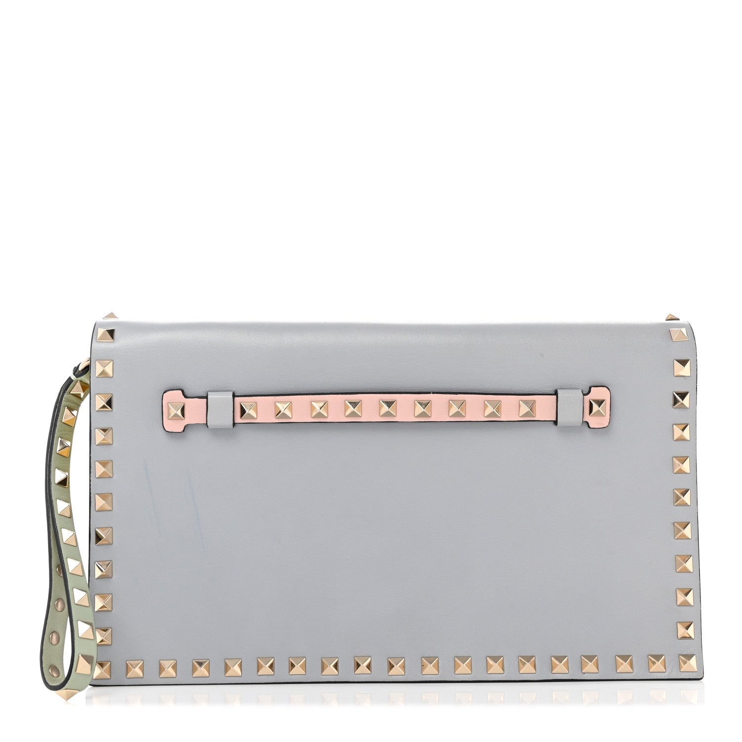 Valentino Garavani Nappa Watercolor Rockstud Wristlet Clutch Rose Green Yellow Sky 1 of 21