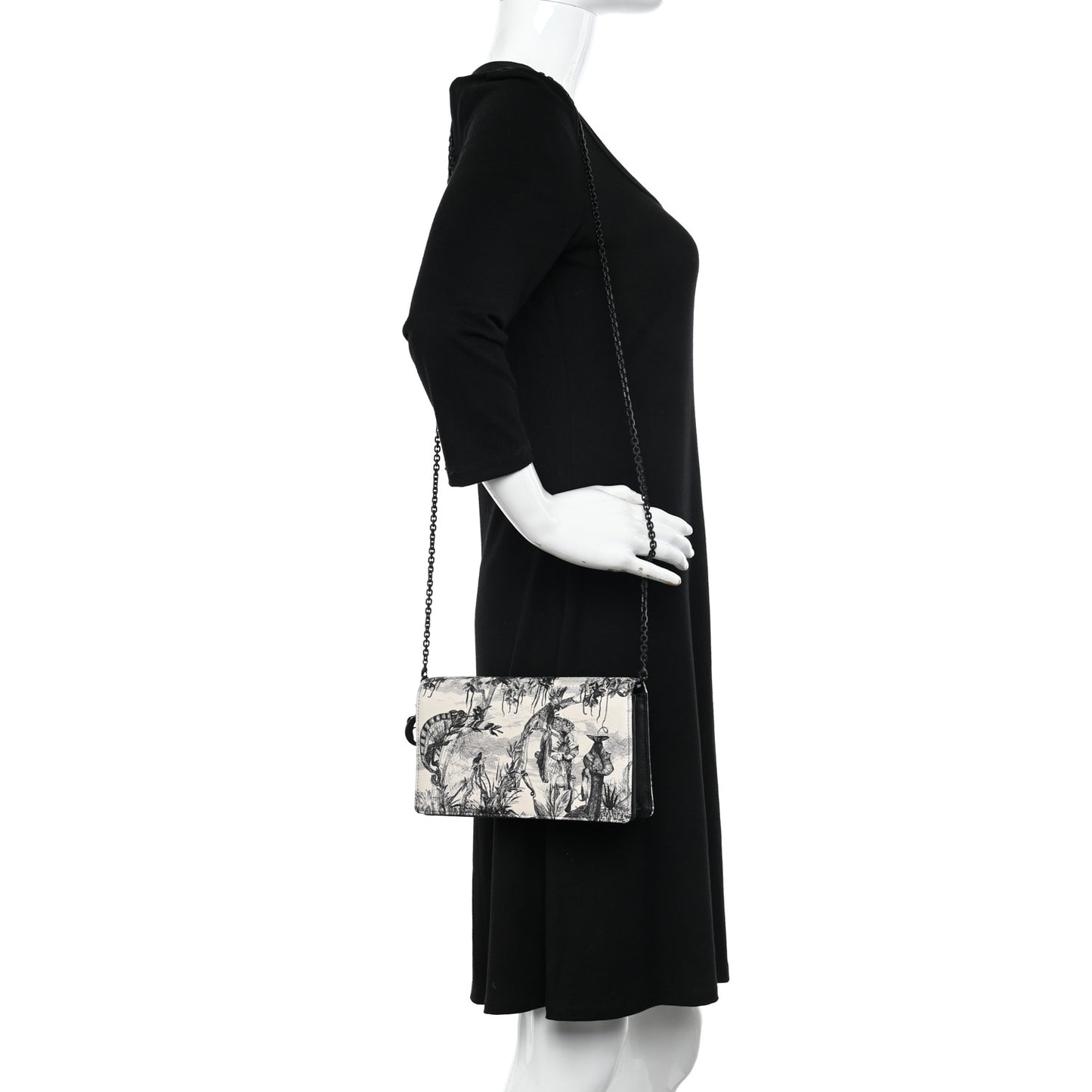 Calfskin Toile de Jouy Carnivora Wallet On Chain Pouch White