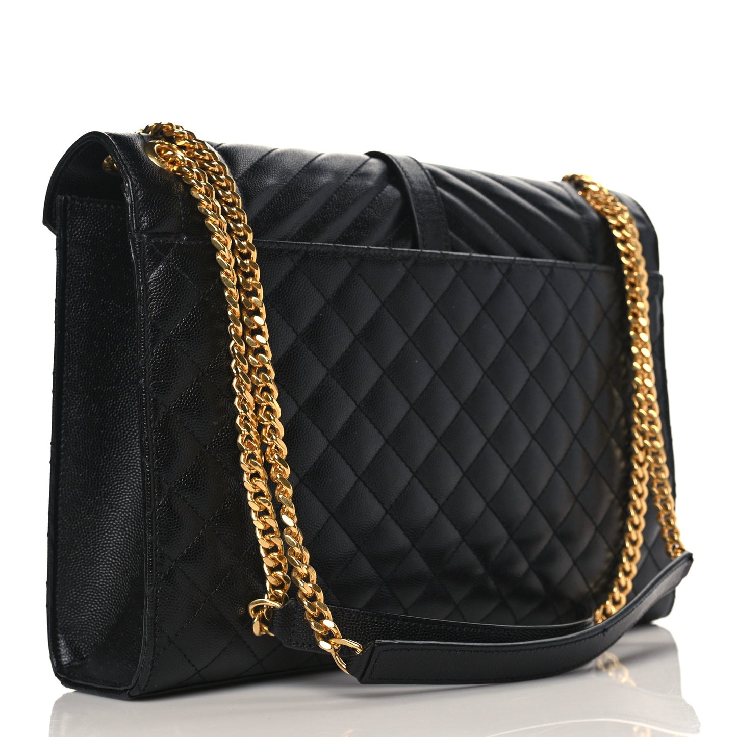 Grain De Poudre Textured Mixed Matelasse Large Triquilt Monogram Satchel Black