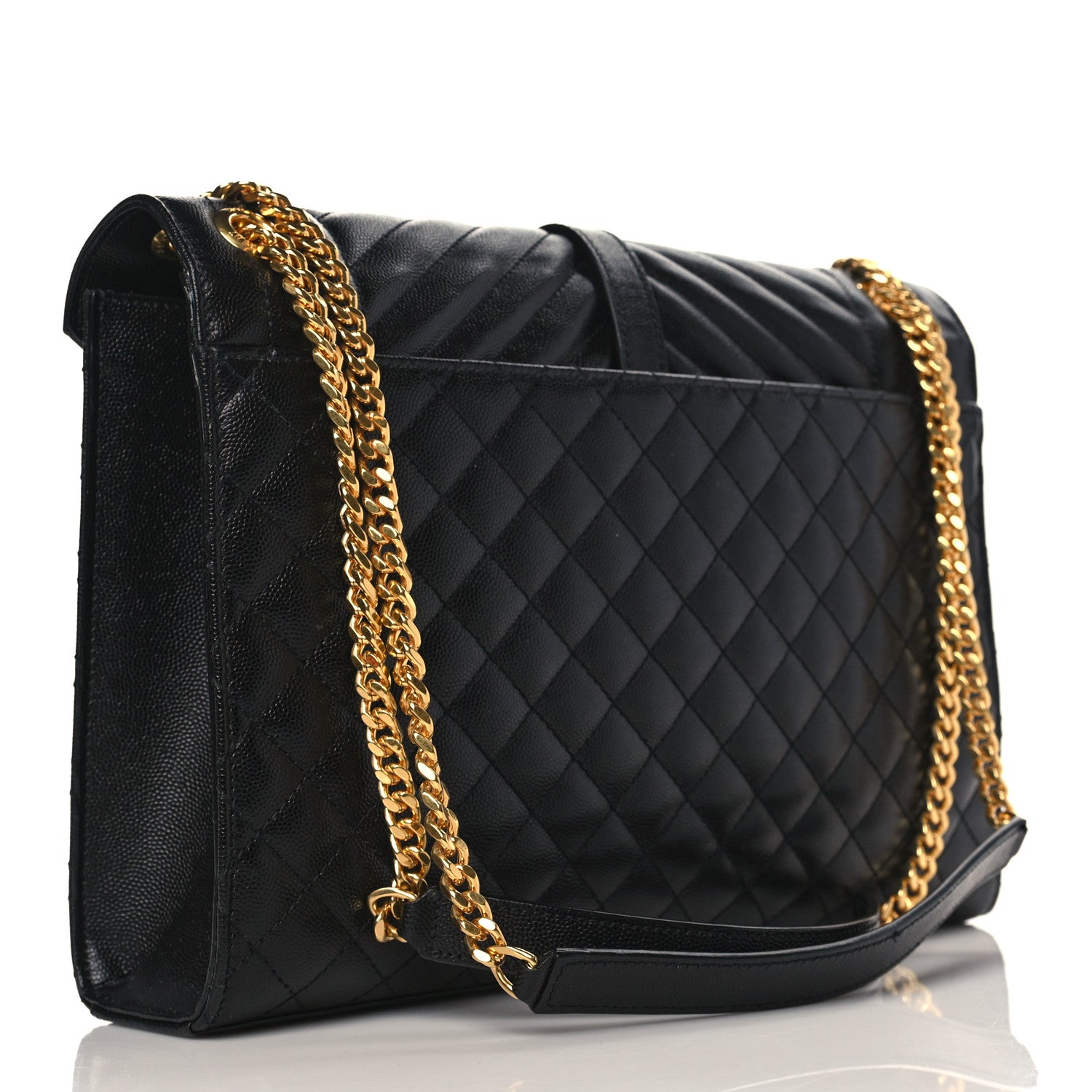 Saint Laurent Grain De Poudre Textured Mixed Matelasse Large Triquilt Monogram Satchel Black 3 of 12