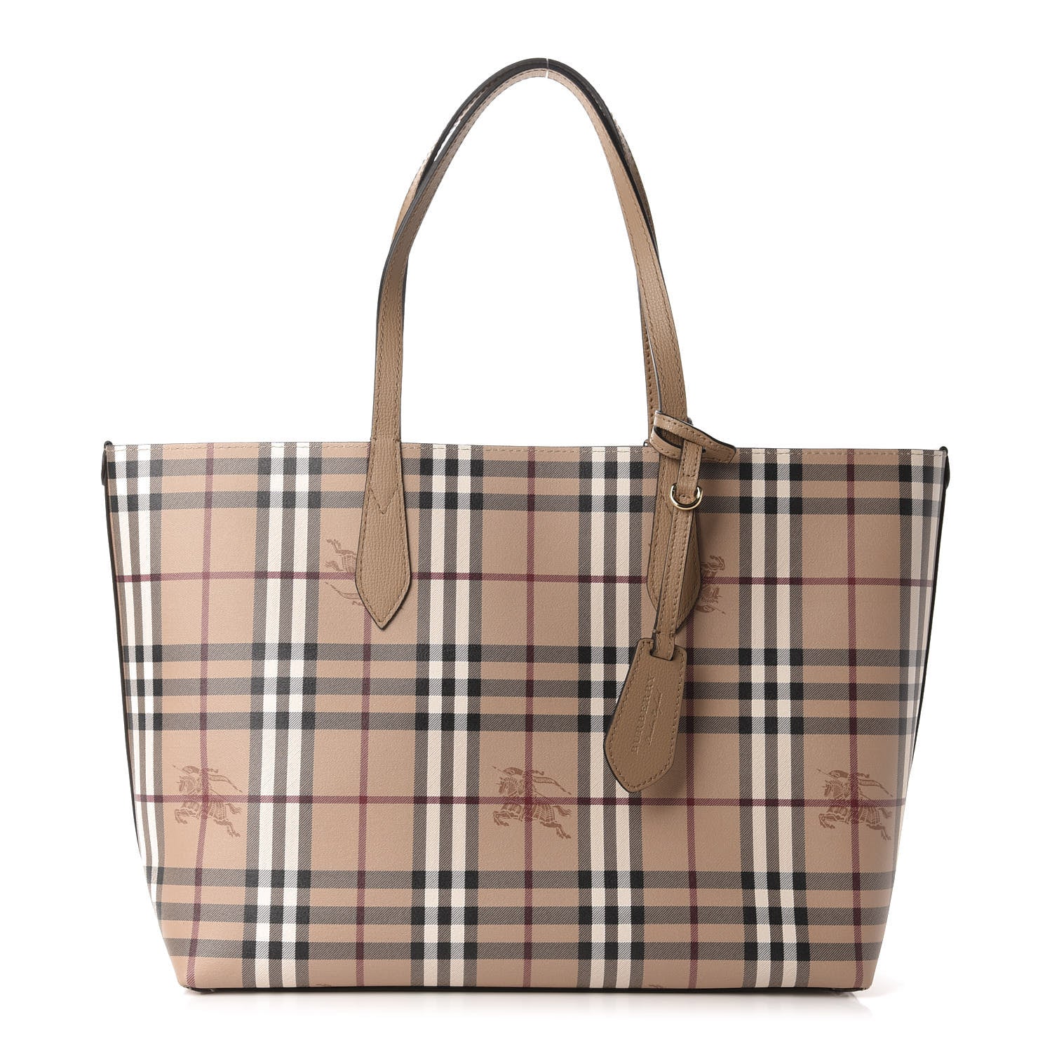 Burberry Grainy Calfskin Haymarket Check Medium Reversible Tote Camel 1 of 15