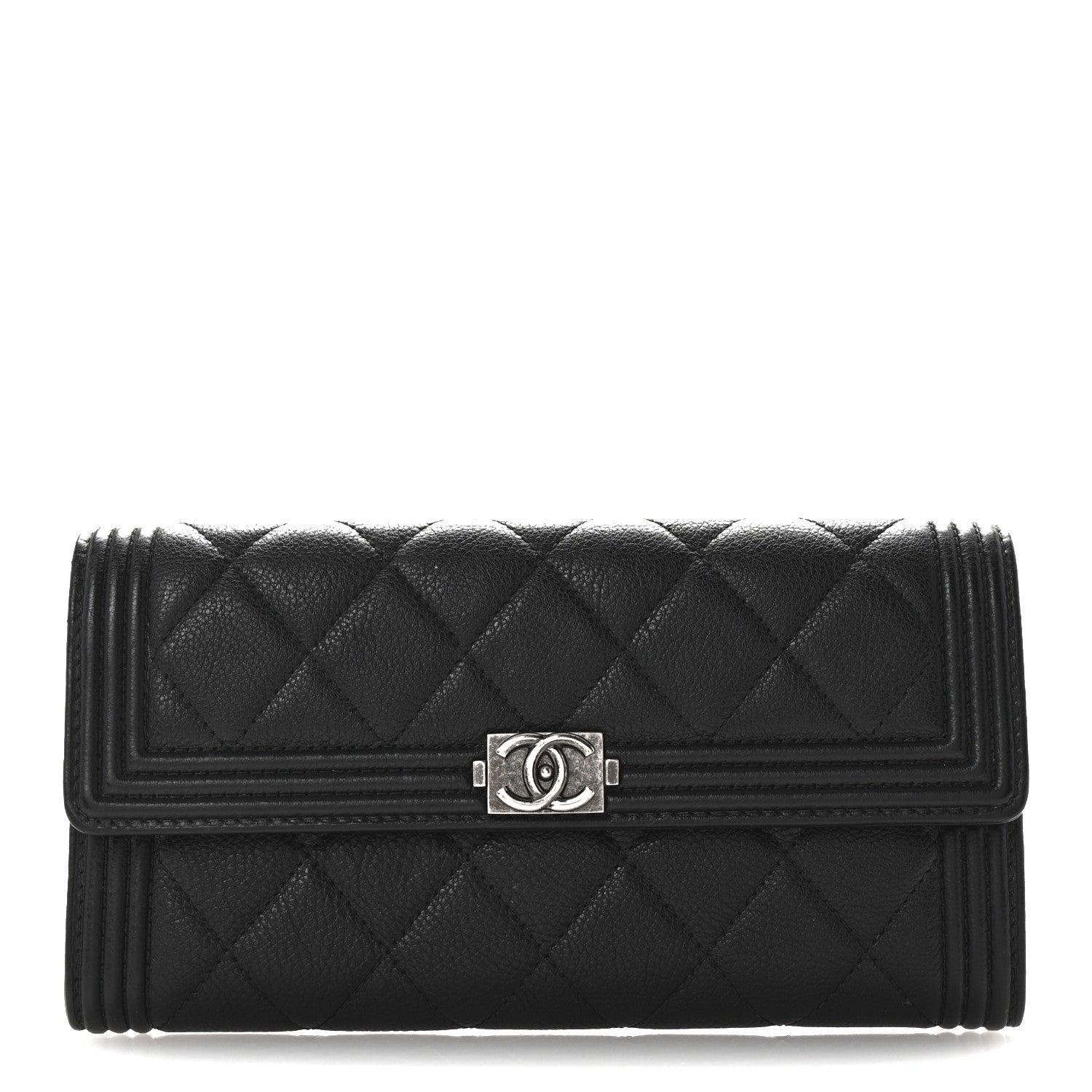 Chanel Calfskin Quilted Large Boy Gusset Flap Wallet Black 1 of 12