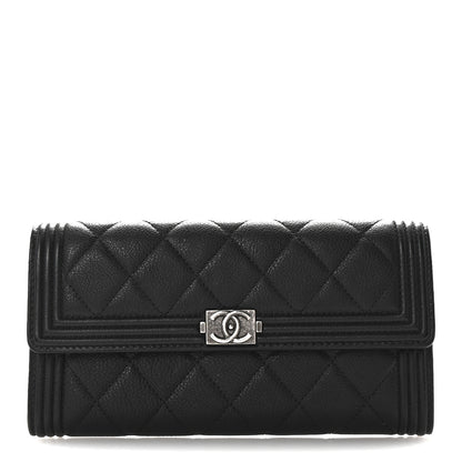 Chanel Calfskin Quilted Large Boy Gusset Flap Wallet Black 1 of 12