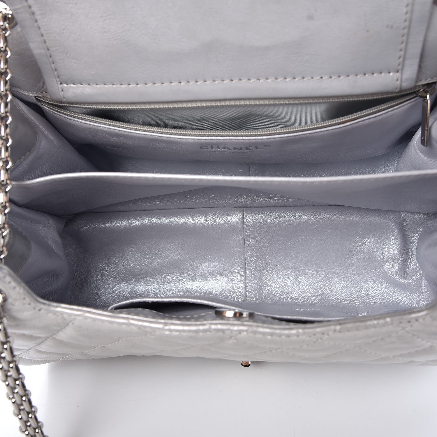 Chanel Metallic Aged Calfskin Quilted Reissue 2.55 Accordion Flap Silver 9 of 24