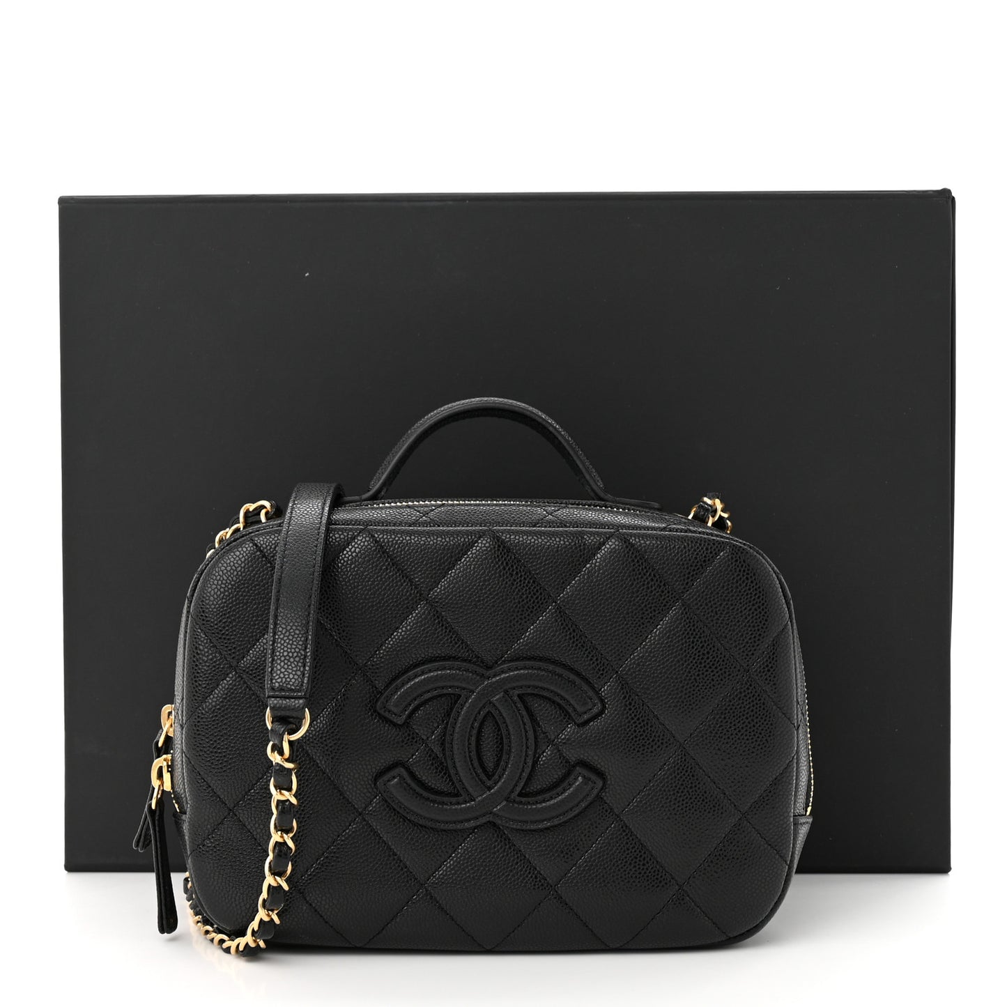 Caviar Quilted CC Small Top Handle Vanity Case Black