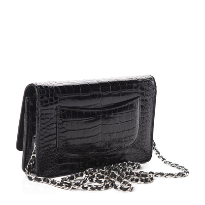 Chanel Shiny Crocodile Wallet on Chain WOC Black 3 of 12