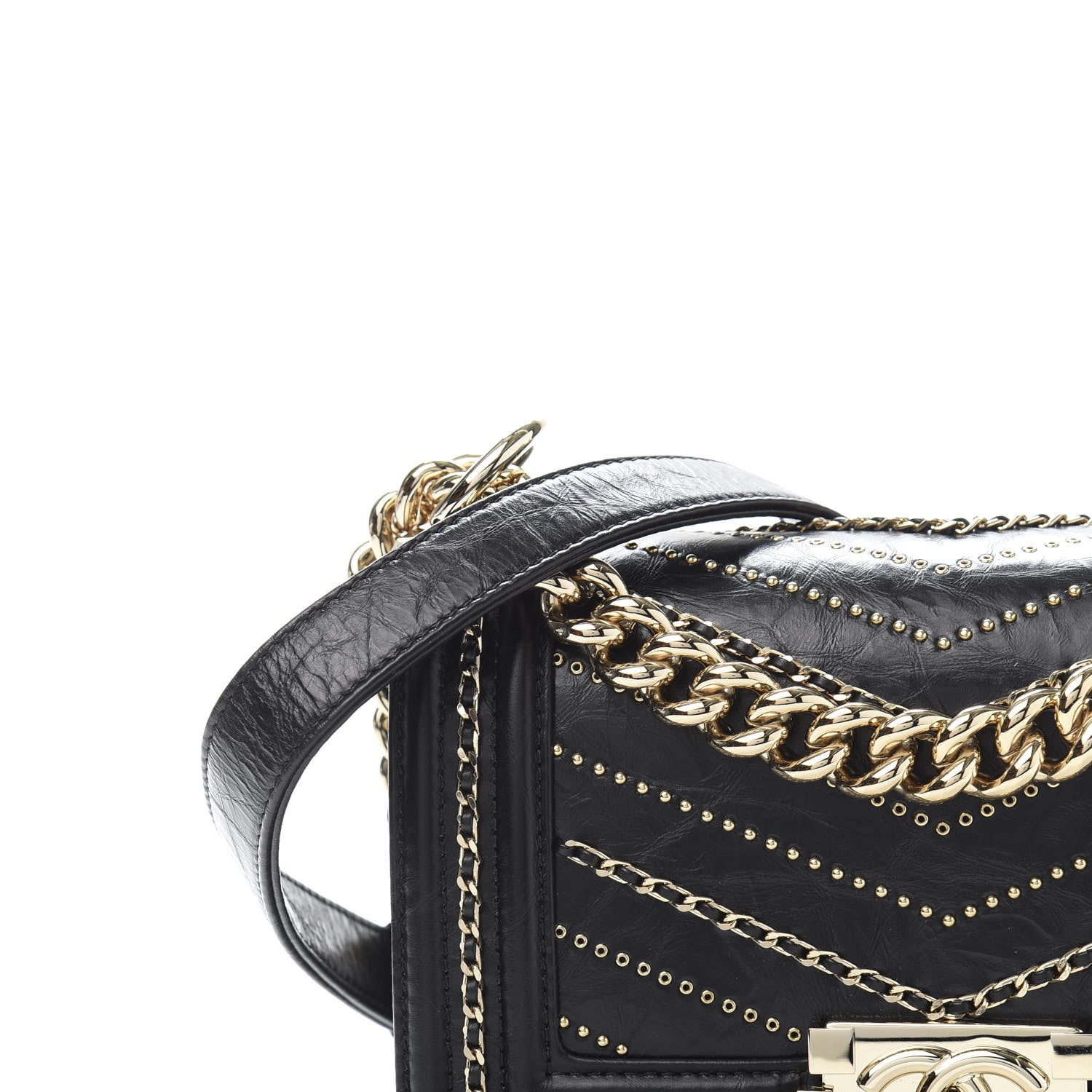 Chanel Calfskin Crystal Studded Chevron Small Boy Flap Black 10 of 12