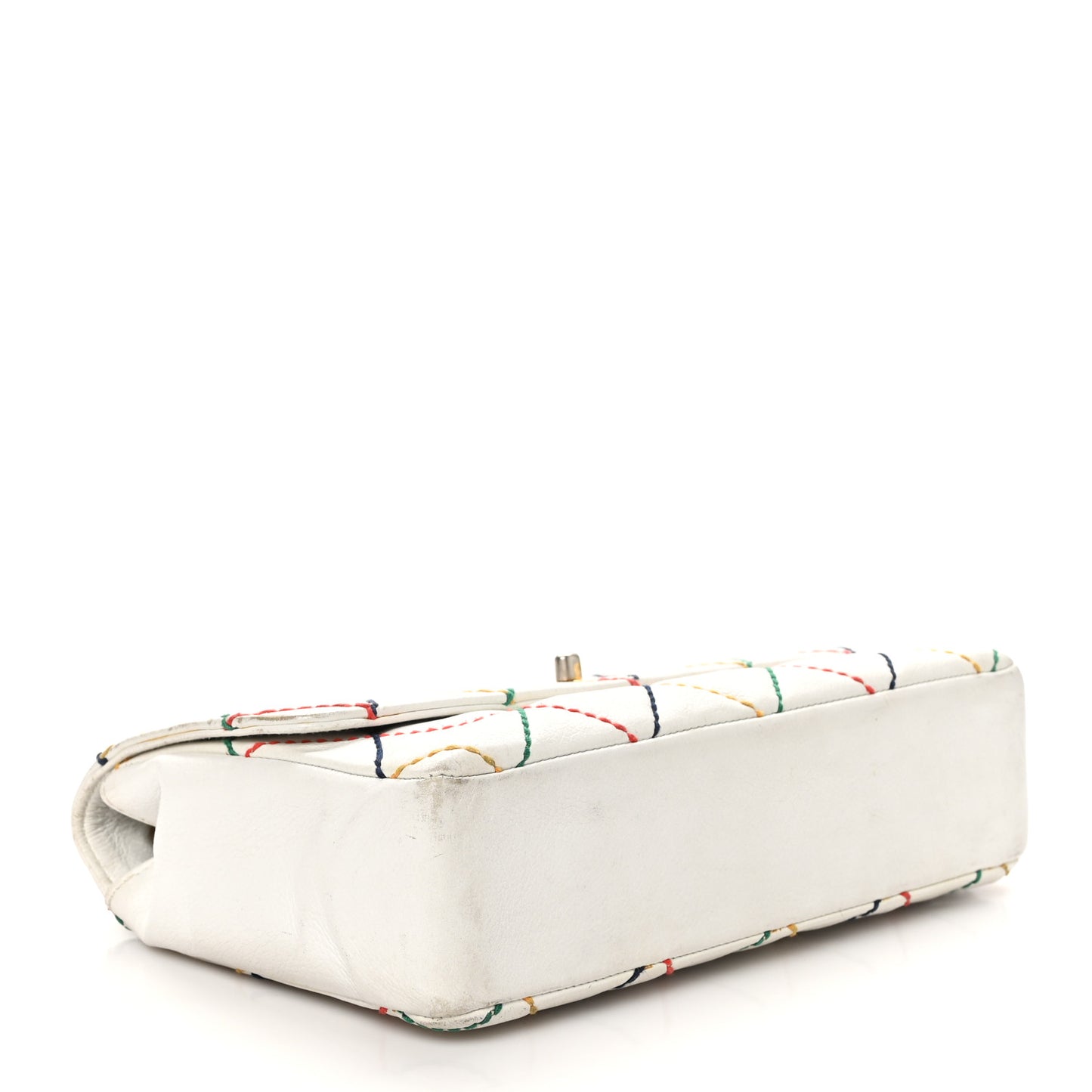 Goatskin Multicolor Stitch Single Flap White