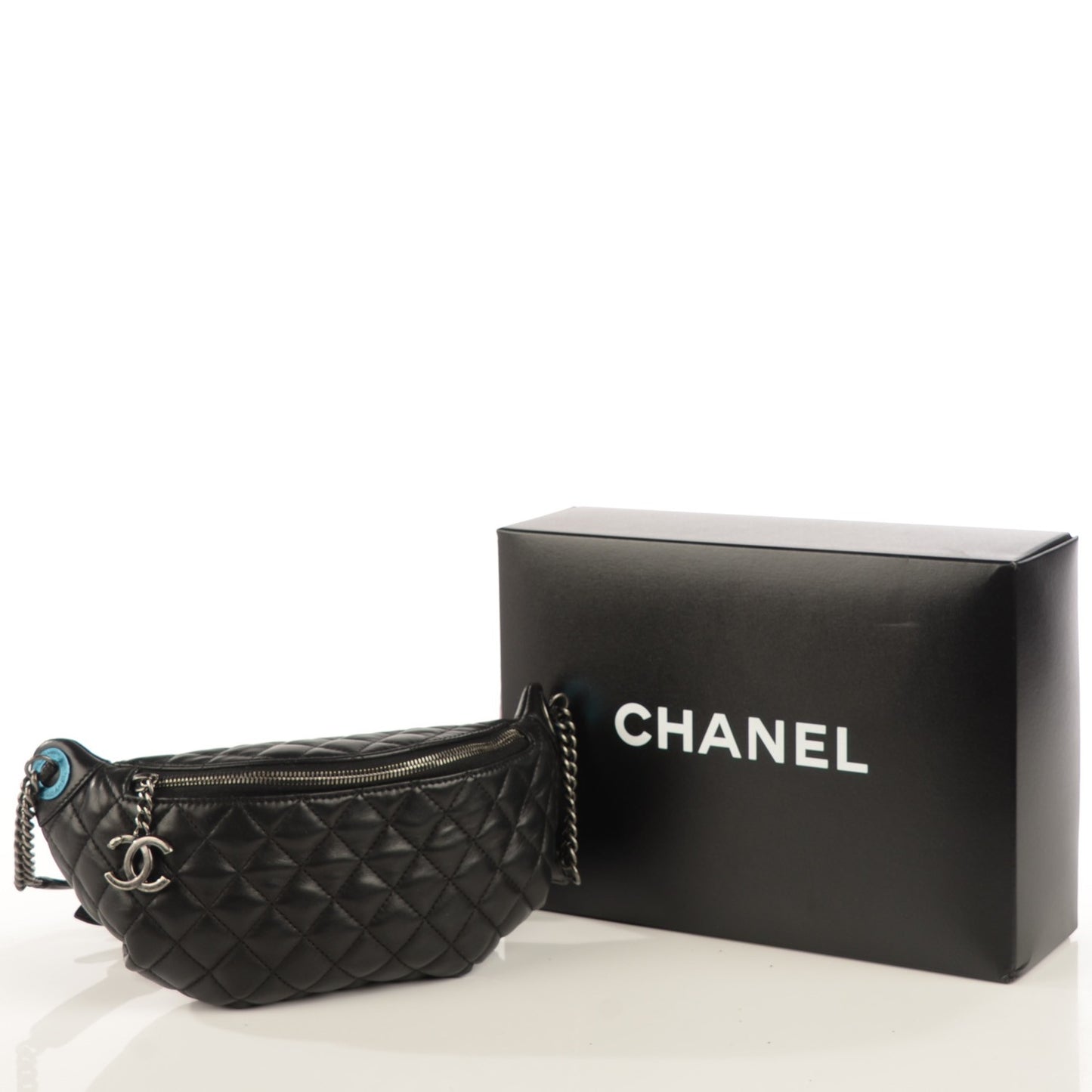 Lambskin Quilted Banane Waist Bag Fanny Pack Black