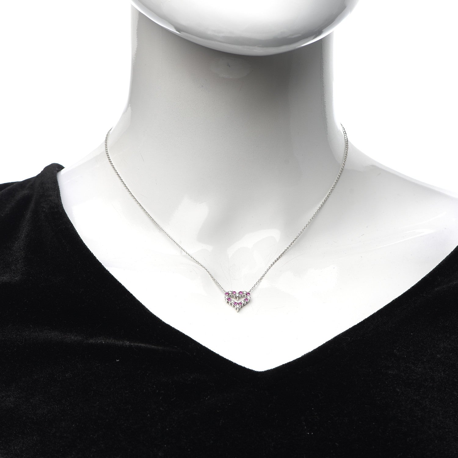 Tiffany Platinum Diamond Pink Sapphire Mini Heart Pendant Necklace 2 of 6