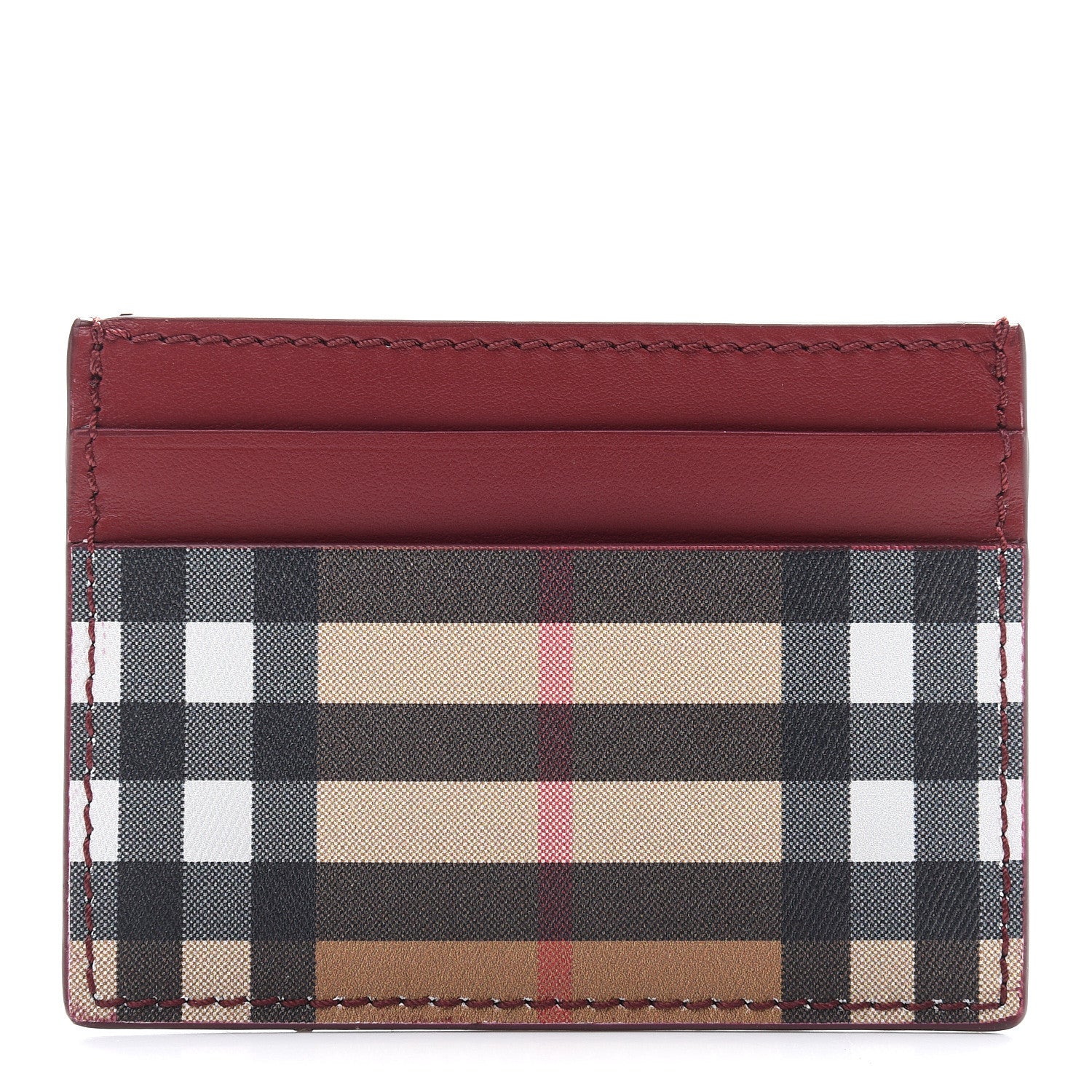 Burberry Smooth Calfskin Vintage Check Sandon Card Case Crimson 1 of 6