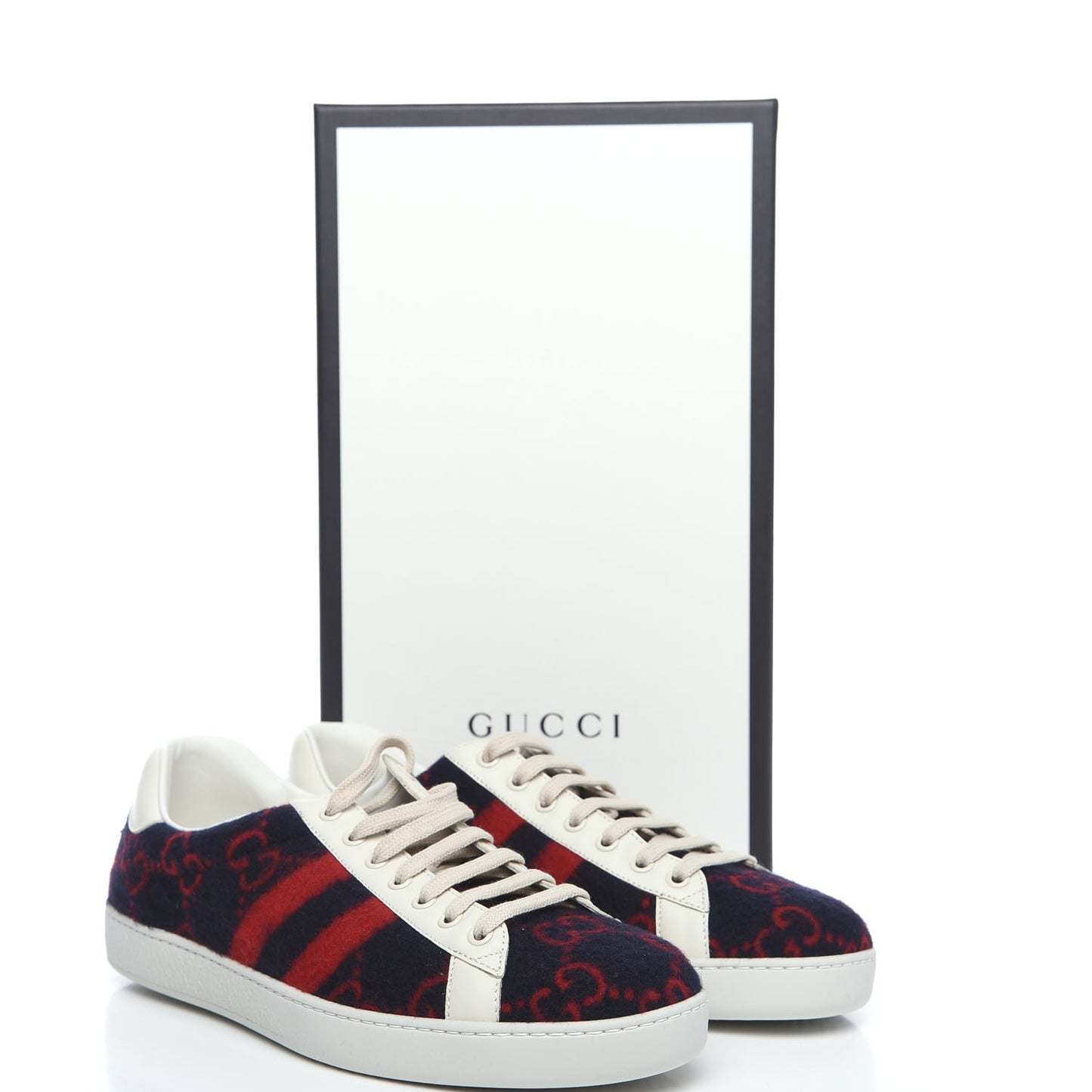 Covered Wool Big GG Monogram Mens Sneakers 8.5 Blue Red Mystic White