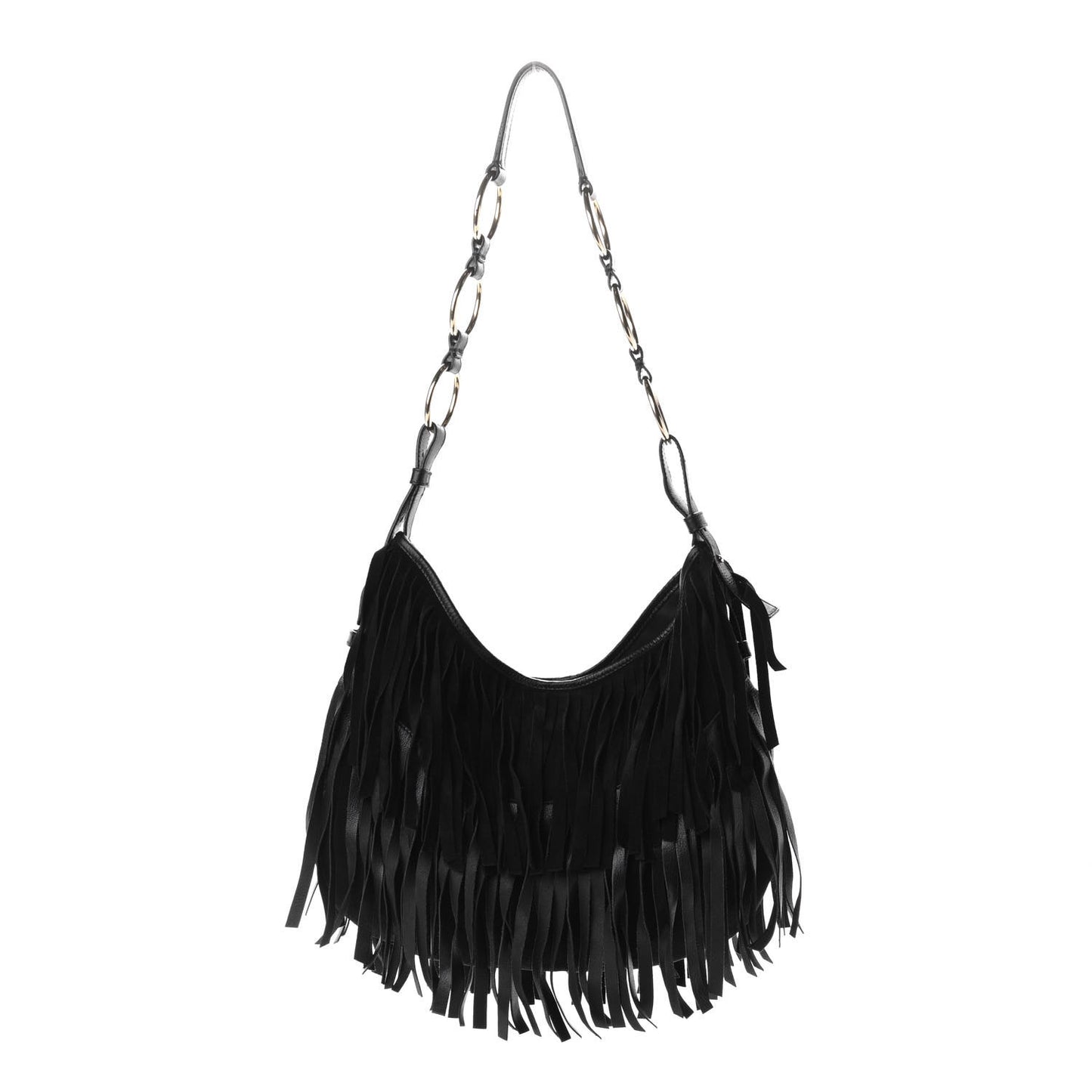 Suede Boheme Fringe Hobo Black