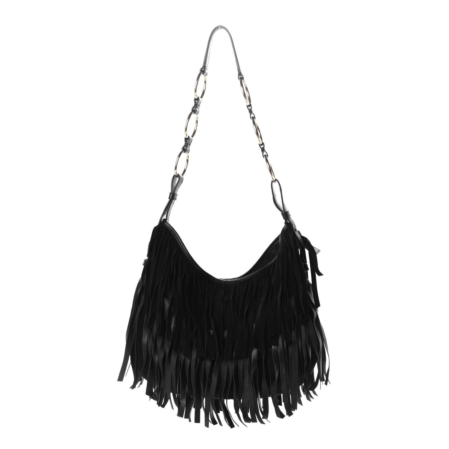 Saint Laurent Suede Boheme Fringe Hobo Black 1 of 11