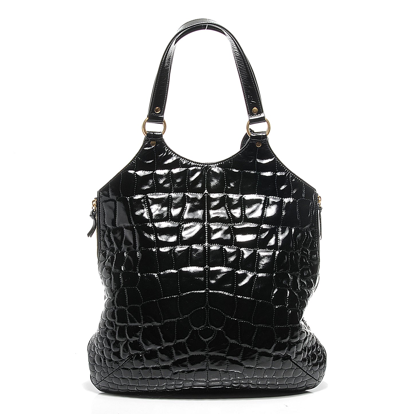Patent Crocodile Embossed Tribute Tote Black