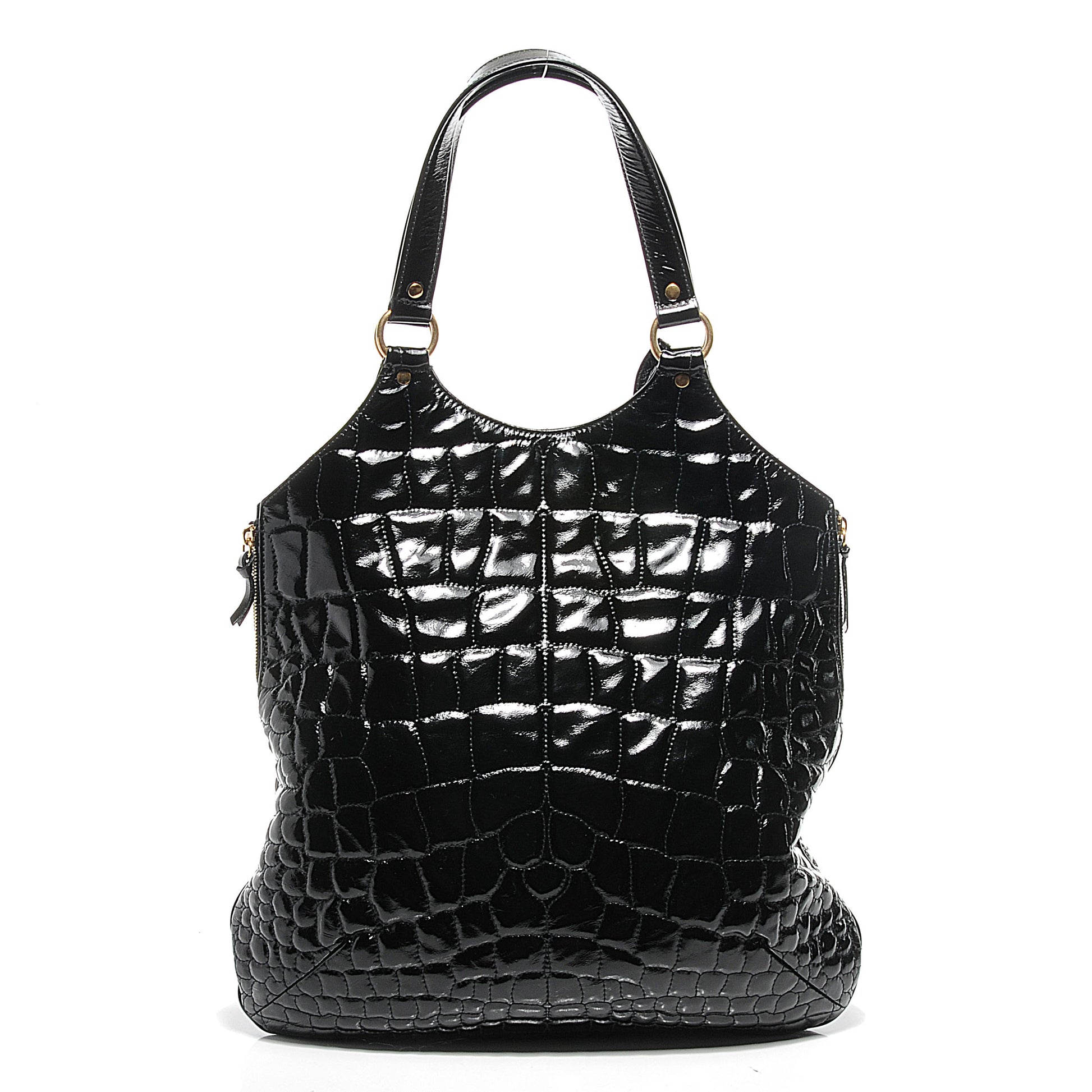 Saint Laurent Patent Crocodile Embossed Tribute Tote Black 4 of 8