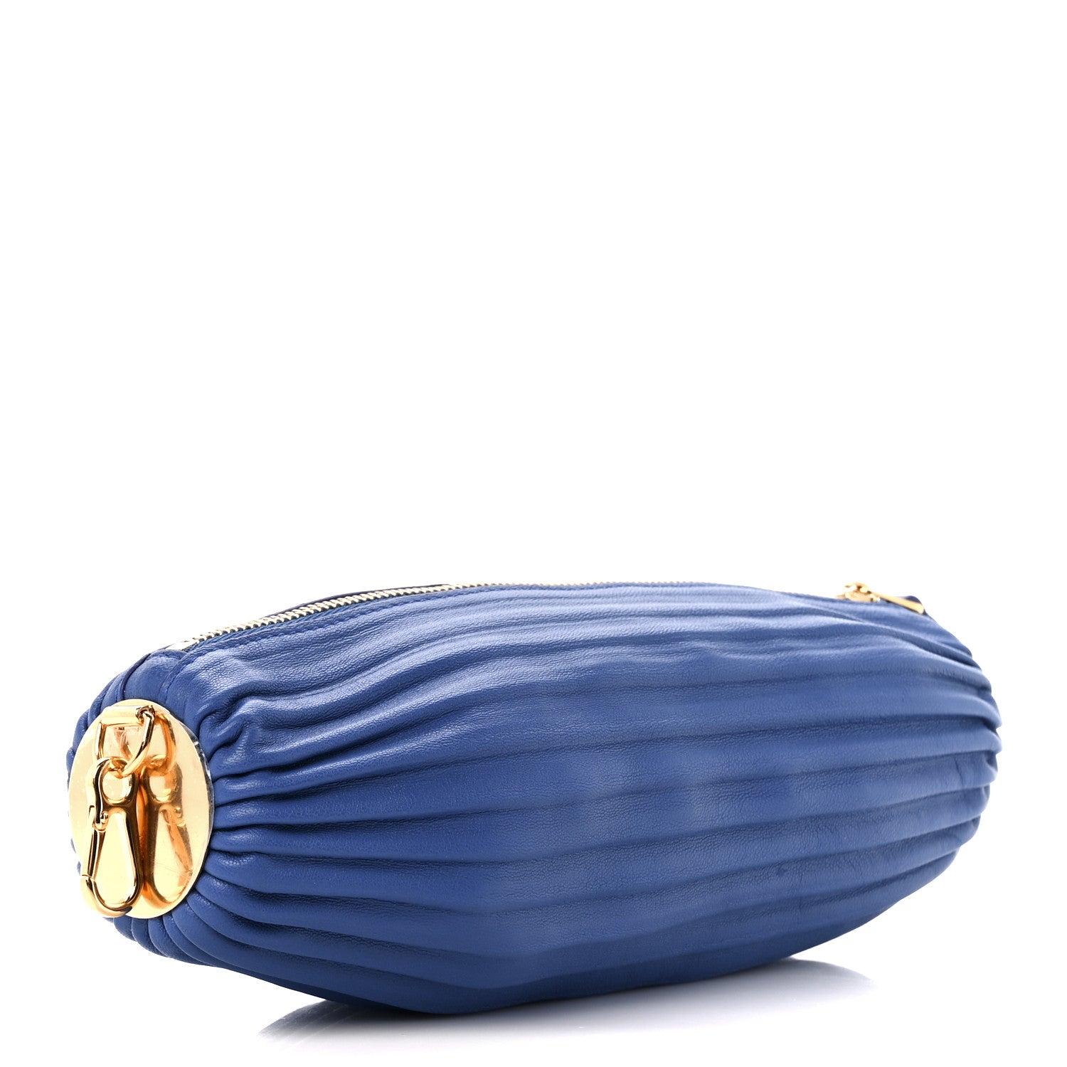 Loewe Lambskin Pleated Bracelet Pouch Shoulder Bag Royal Blue 3 of 9