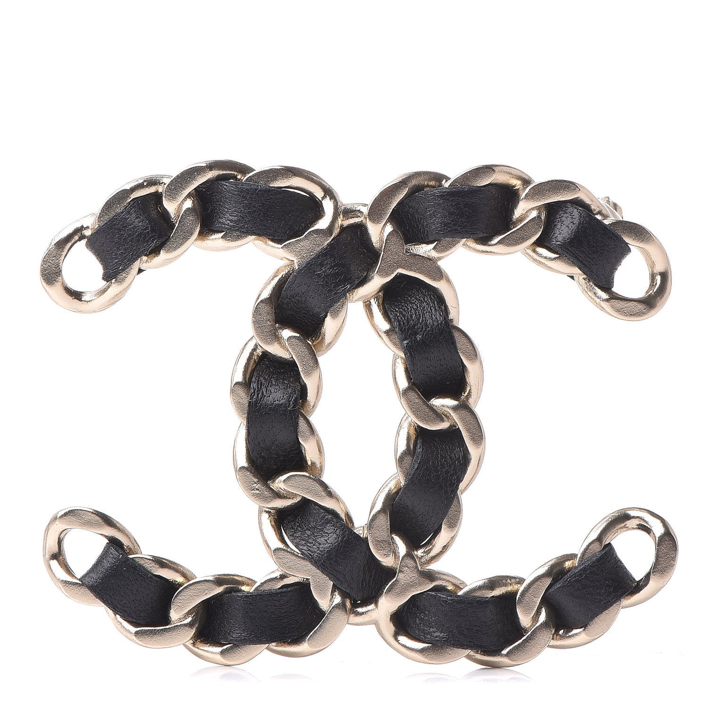 Lambskin Chain CC Brooch Black Gold