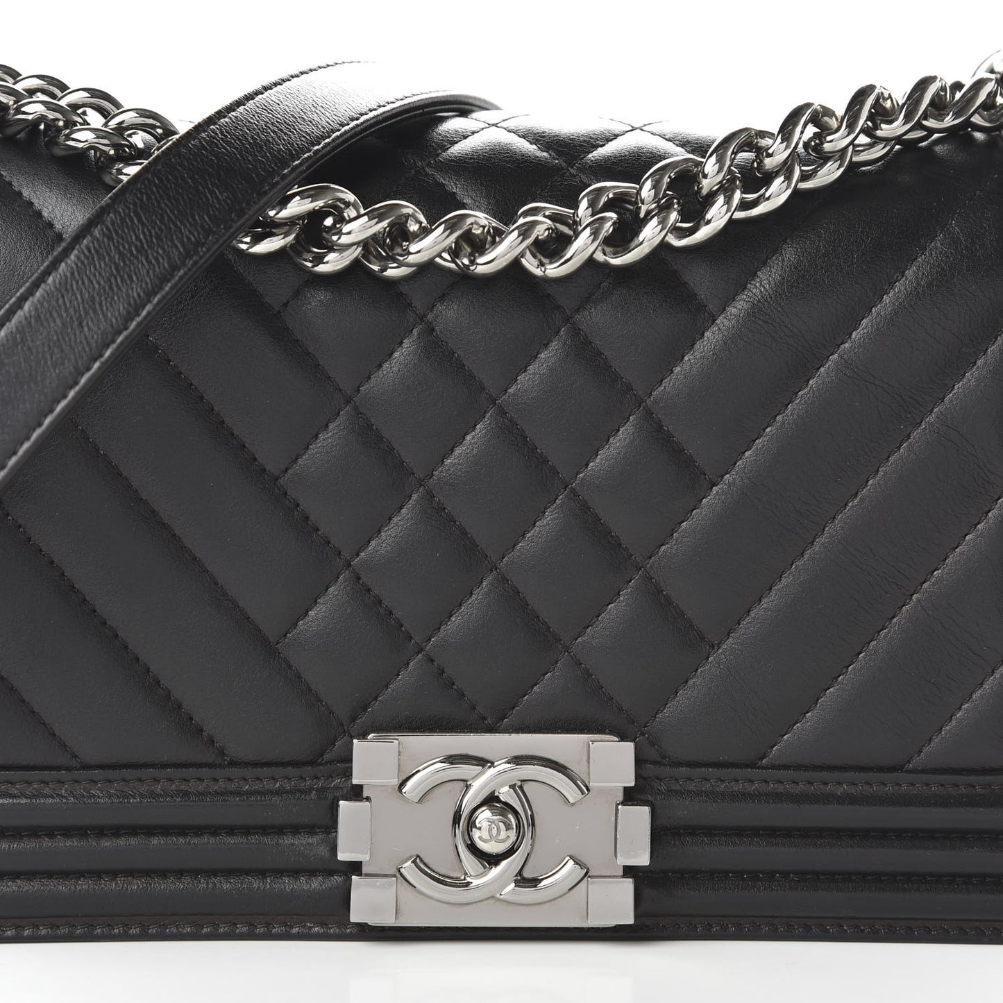 Lambskin Chevron Quilted Medium Boy Flap Black