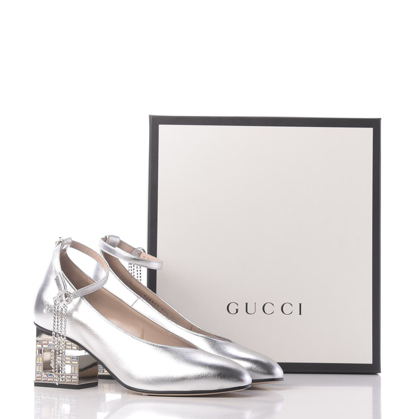 Metallic Nappa Crystal Square G Mid Heel Pumps 39.5 Silver