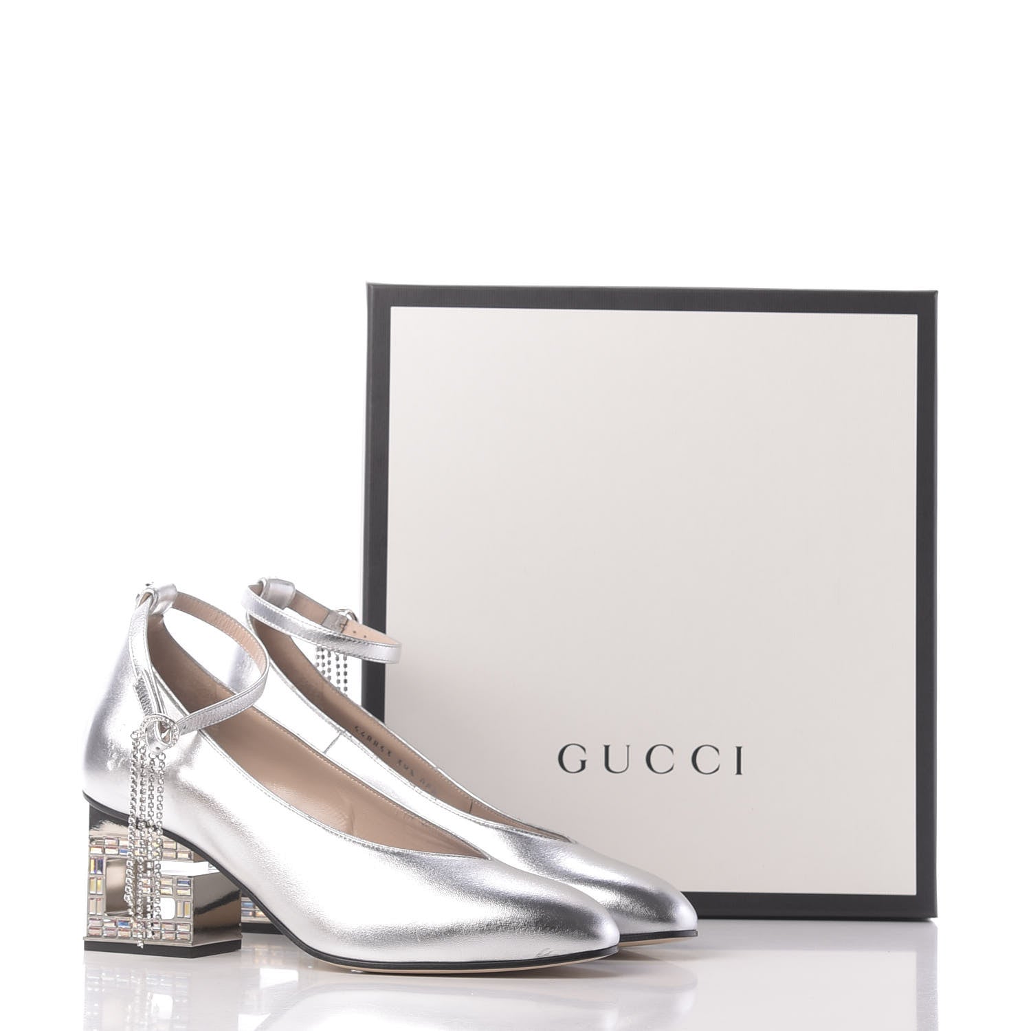 Gucci Metallic Nappa Crystal Square G Mid Heel Pumps 39.5 Silver 11 of 11