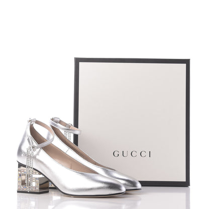 Gucci Metallic Nappa Crystal Square G Mid Heel Pumps 39.5 Silver 11 of 11