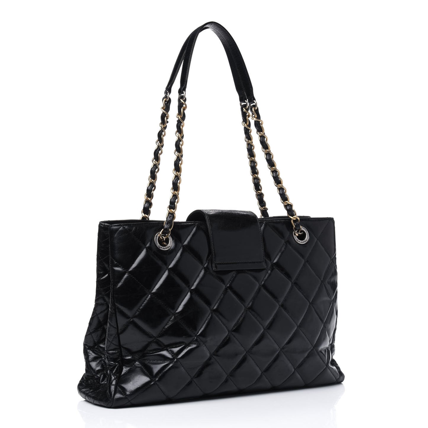 Glazed Calfskin Quilted Tote Black
