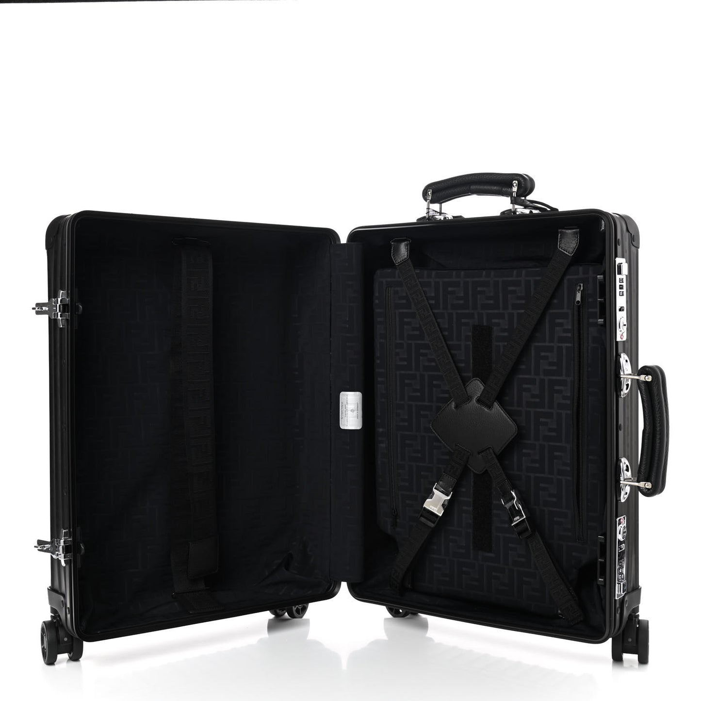 X RIMOWA Aluminum FF Print Roll Away Carry On Luggage Black